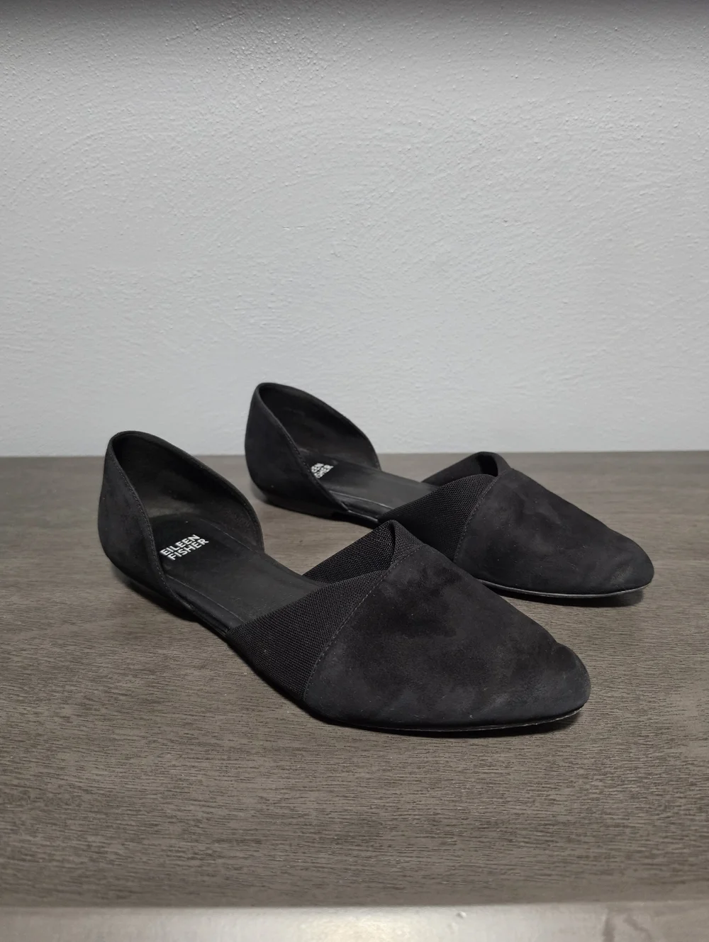 EILEEN FISHER Ida Dorsay Flats Womens Size 8.5 Black Suede Leather Minimalist